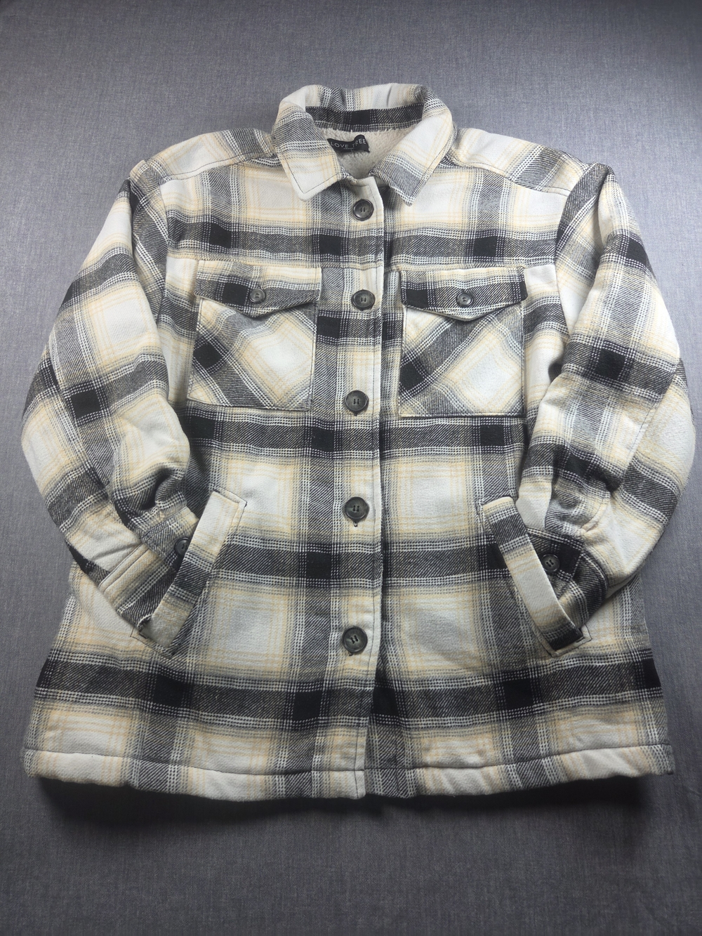 Love Tree Cream & Black Plaid Button-Front Utility Shacket